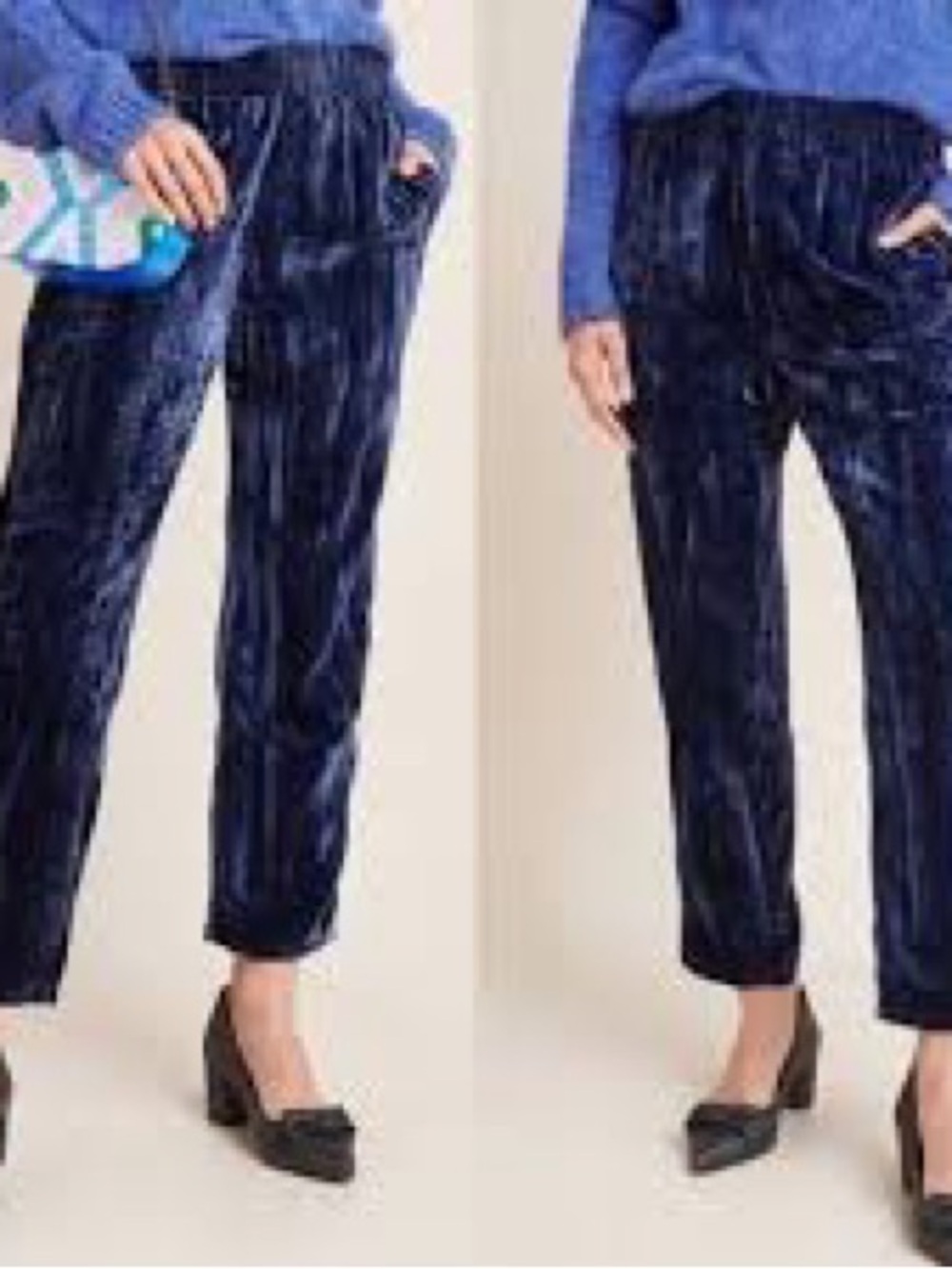 Anthropologie Velvet Tapered Ankle Pants - Navy Blue